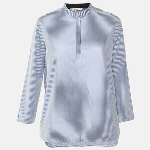 Celine By Phoebe Philo Blue Striped Cotton Half Placket Shirt L